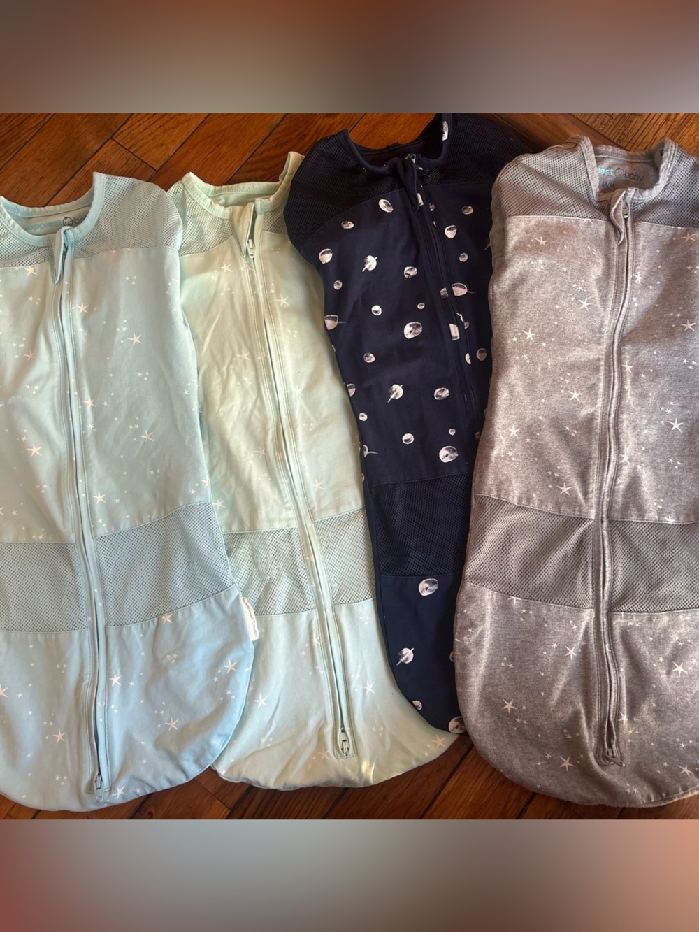 Lot of 4 Happiest Baby SNOO Swaddles 12/18lbs Blue, Navy Gray 100% Cotton